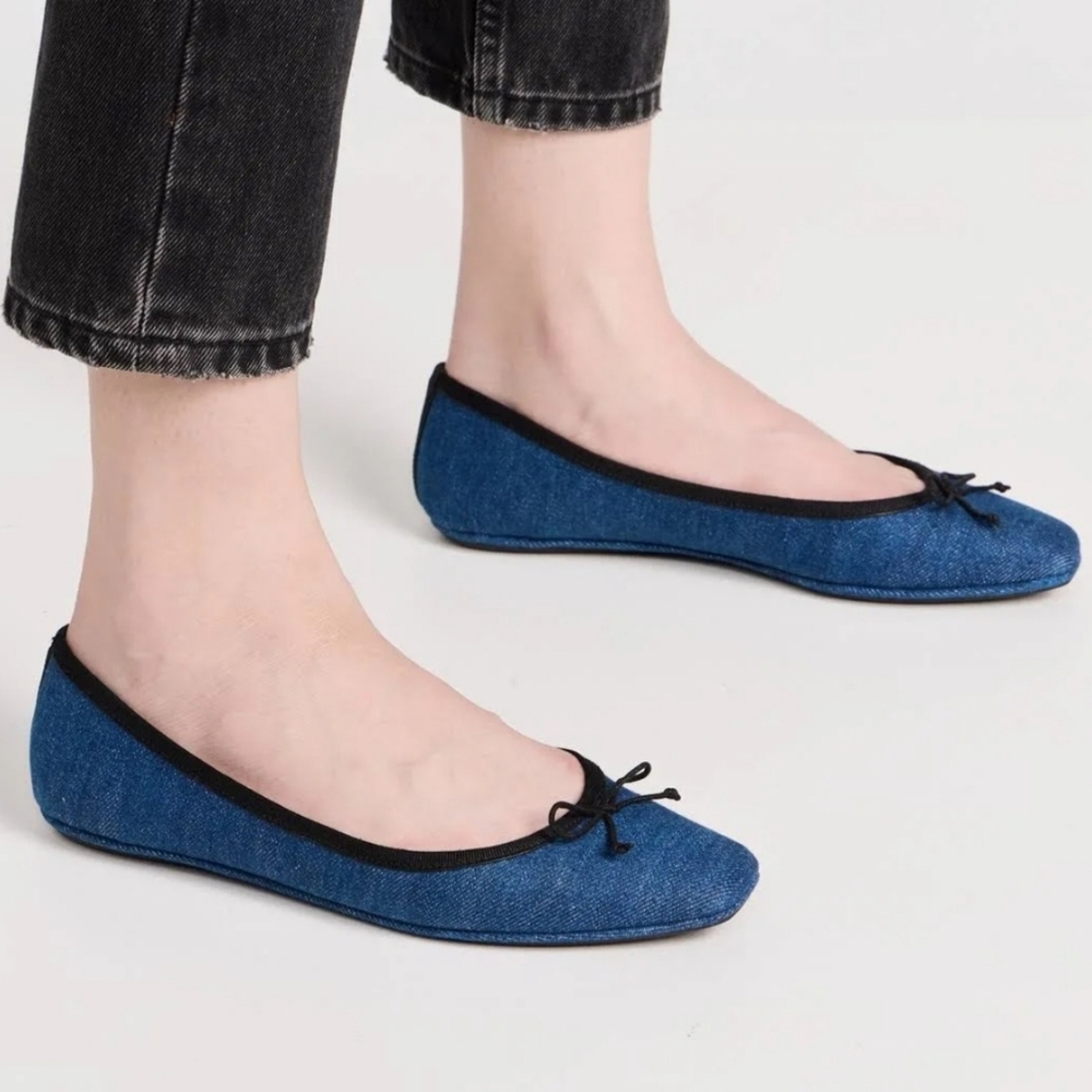 Veronica Beard Blue Denim Bow Flats Size 5 NWT